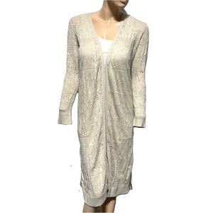 Lucky Brand Women’s Midi Cardigan Longline Open Knit Sweater Size M Beige